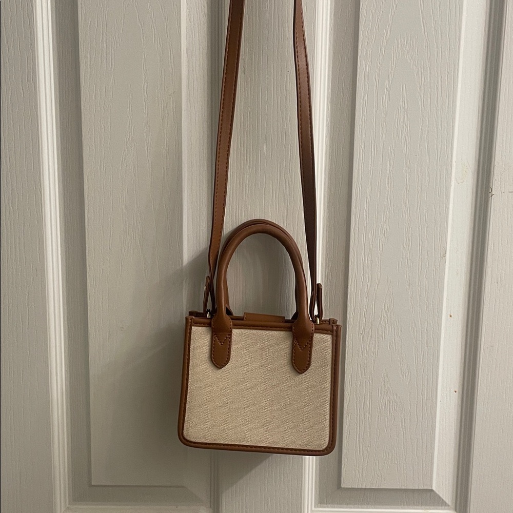 Tan and Cream Crossbody Tote Bag - Structured Women’s Handbag